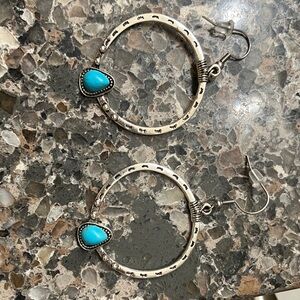 Silver and Turquoise Hoop Earrings